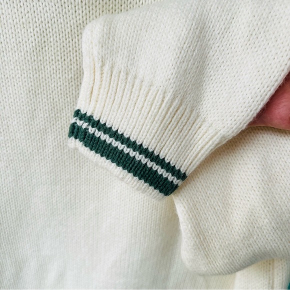Zara White Green Stripes FOLDOVER NECK Pullover Wool Blend SIZE XL NWOT - Picture 2 of 8